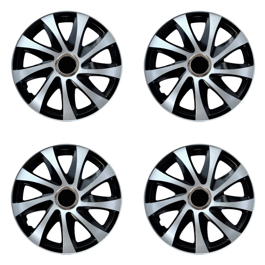 Tapacubos universales 16" NRM DRIFT Extra plata/negro 4 piezas