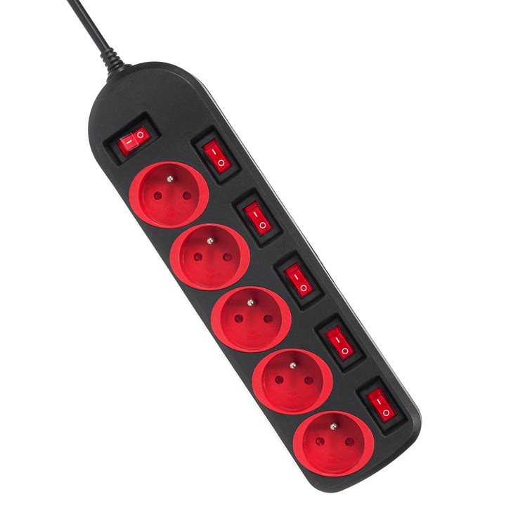 Regleta Maclean, cable alargador de 5 tomas, con interruptores, 250VAC/10A, 1,5m, MCE204