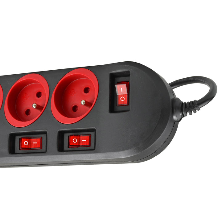 Regleta Maclean, cable alargador de 5 tomas, con interruptores, 250VAC/10A, 1,5m, MCE204