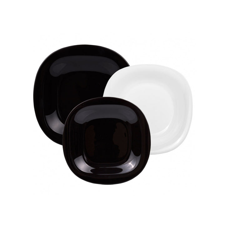 Serviço de mesa de vidro temperado com 18 elementos em preto e branco, Carine Neo LUMINARC
