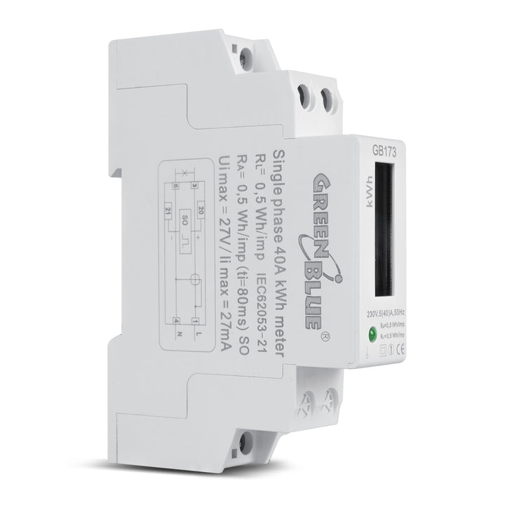 Medidor de energia com display LCD para trilho DIN para uso residencial, comercial e industrial GreenBlue GB173