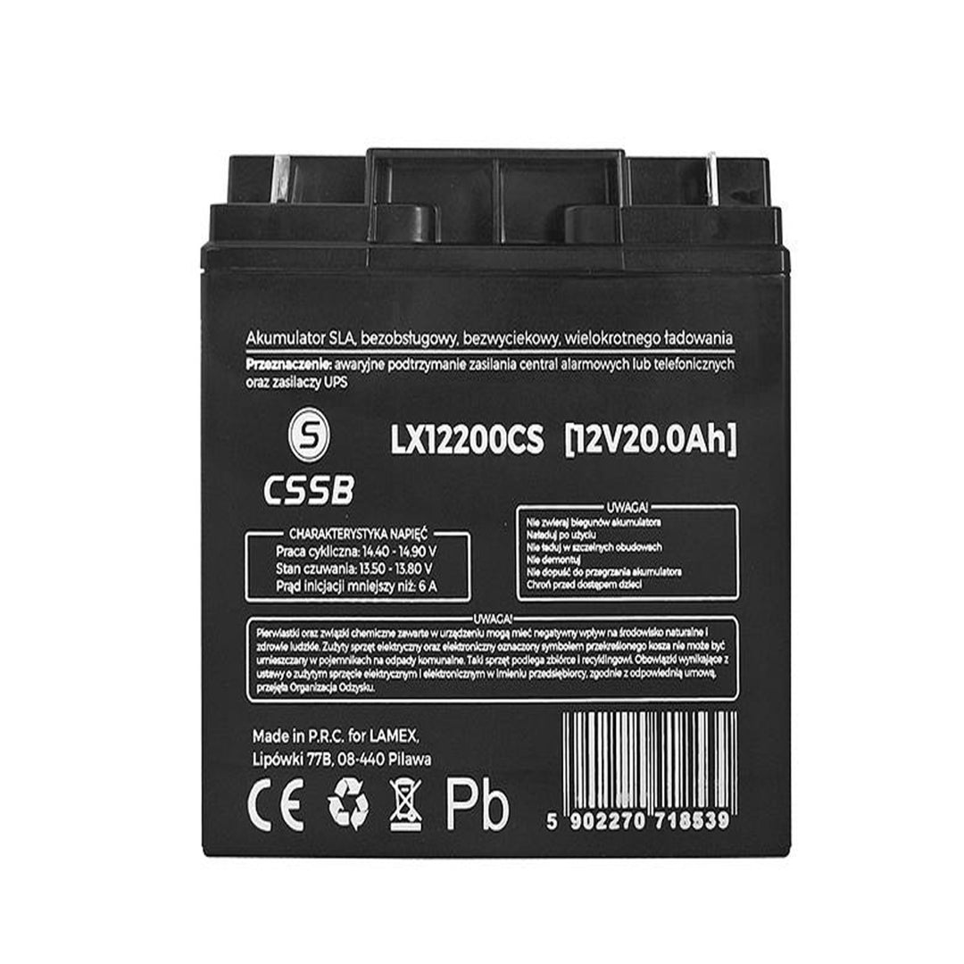 Batería de gel 12V 20Ah, dimensiones: 74 x 164 x 178 mm LX12200