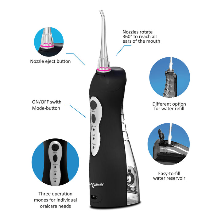 Irrigador bucal sem fios ProMedix PR-770 8,5 Bar, IPX7, carregamento USB, preto