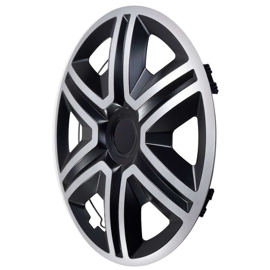 Tapacubos universales de 15" NRM ACTION doble color plata/negro 4 piezas
