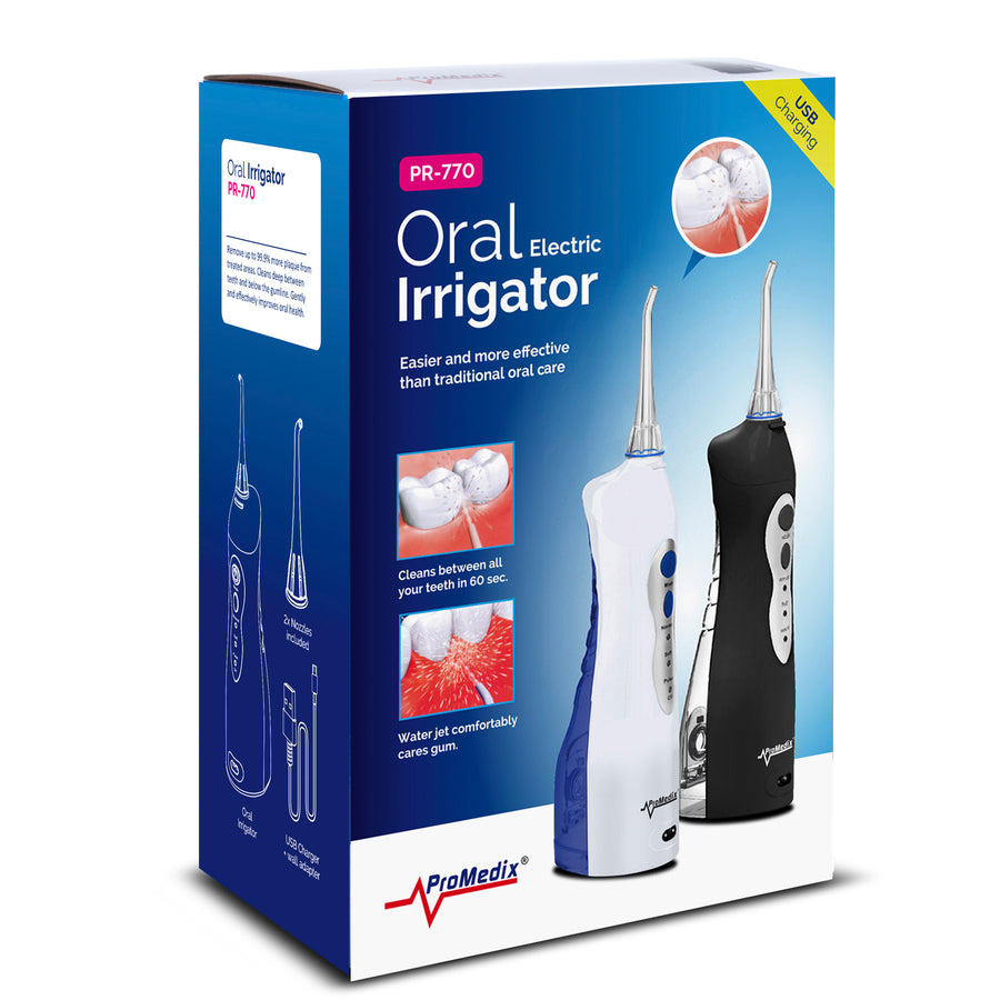 Irrigador bucal sem fios ProMedix PR-770W com 8,5 barras, IPX7, carregamento USB, branco