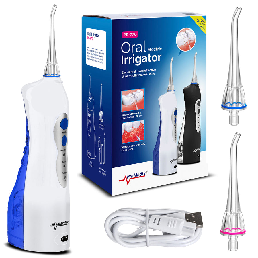 Irrigador bucal sem fios ProMedix PR-770W com 8,5 barras, IPX7, carregamento USB, branco