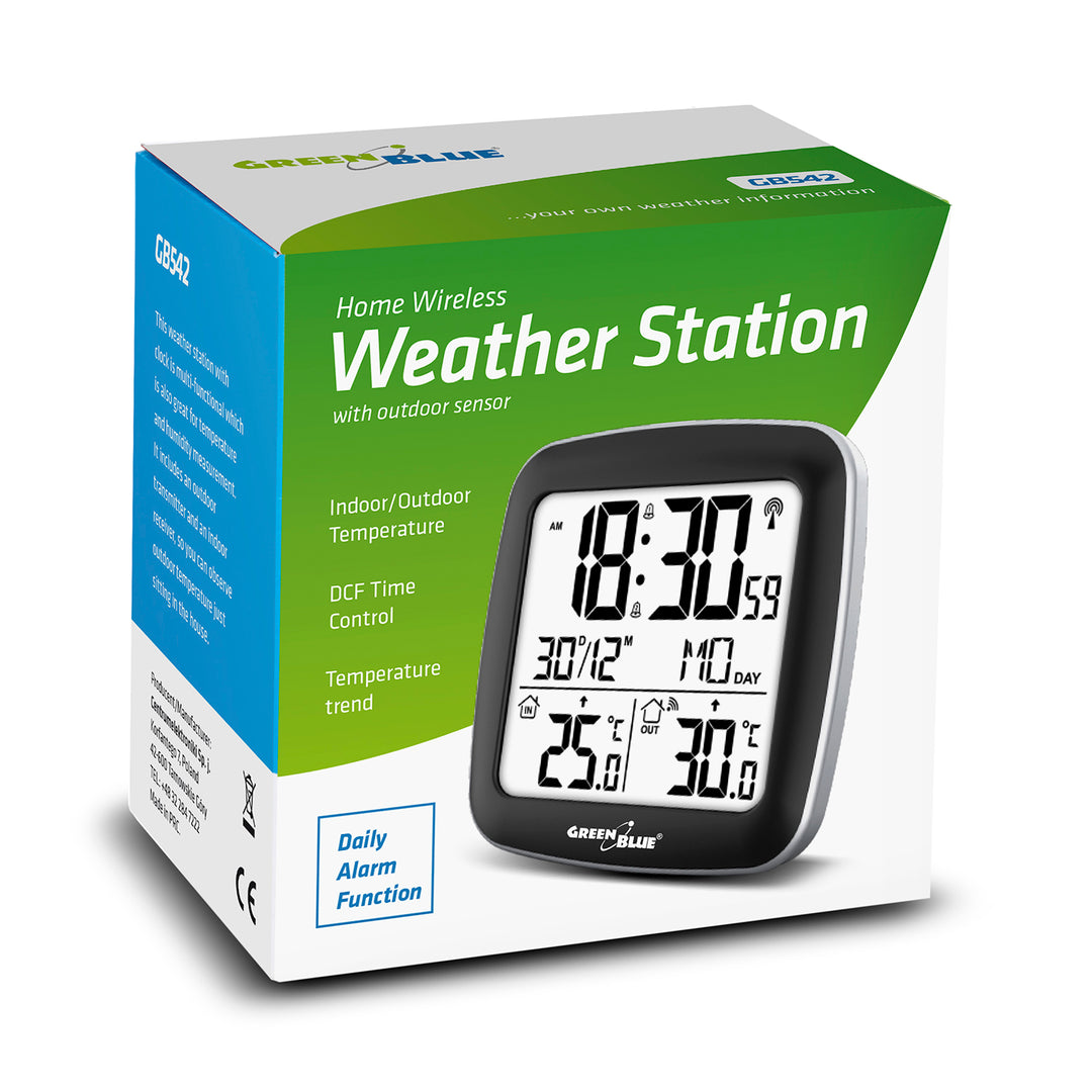Estação meteorológica sem fio com sistema de calendário DCB, alarme GreenBlue GB542