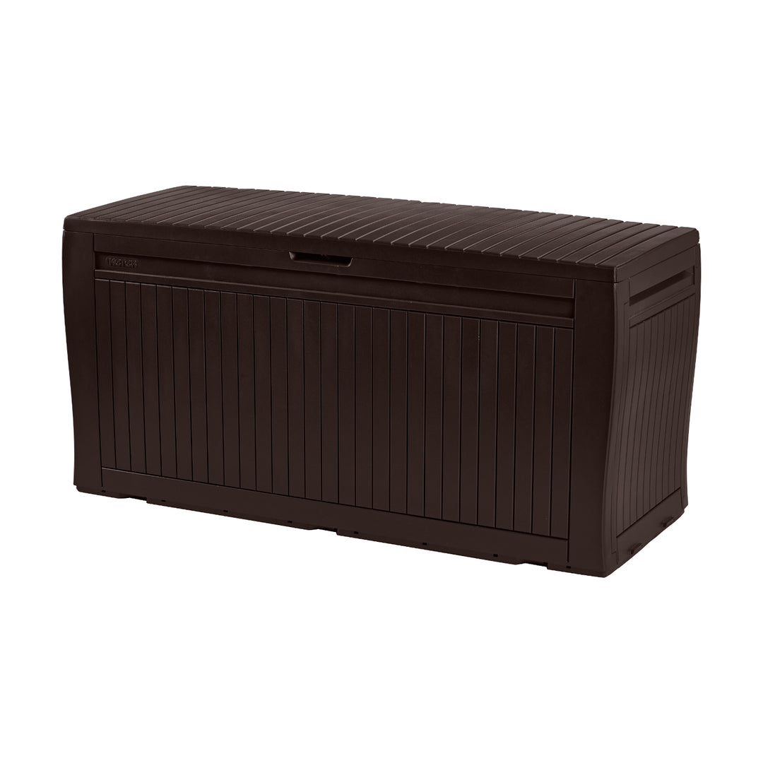 Arcón de almacenamiento para jardín o terraza, espacioso y duradero, 270L, Keter Comfy, marrón