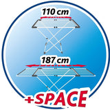 Rack extensível em aço e alumínio, espaço de colocação de 11 a 20m, suporte para pequenos itens, dimensões abertas, cor branca, 110-187 x 61 x 94 cm