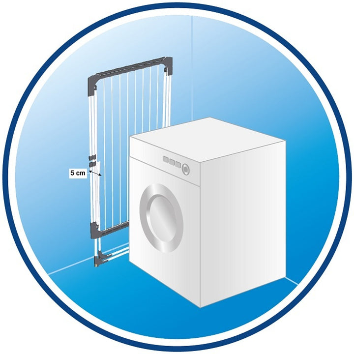 Rack extensível em aço e alumínio, espaço de colocação de 11 a 20m, suporte para pequenos itens, dimensões abertas, cor branca, 110-187 x 61 x 94 cm