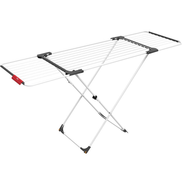 Rack extensível em aço e alumínio, espaço de colocação de 11 a 20m, suporte para pequenos itens, dimensões abertas, cor branca, 110-187 x 61 x 94 cm
