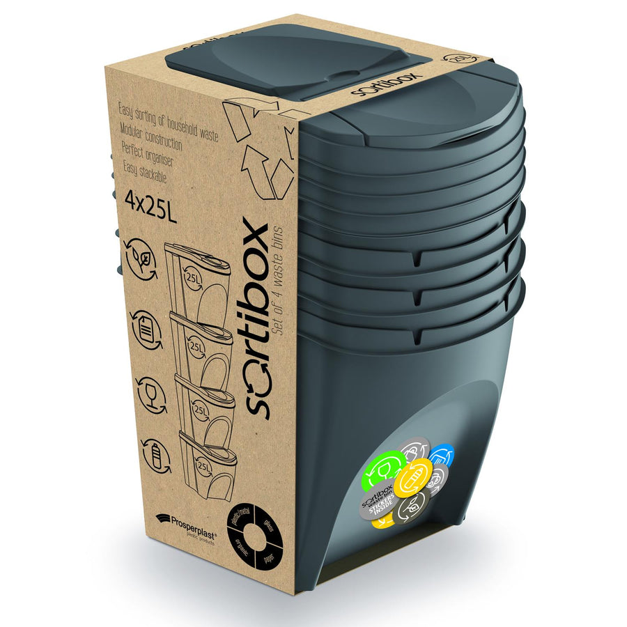Sortibox 4x25L Juego de 4 cubos de reciclaje, color gris