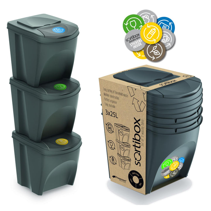 Conjunto de ecopontos para segregação adequada de resíduos 3x20L