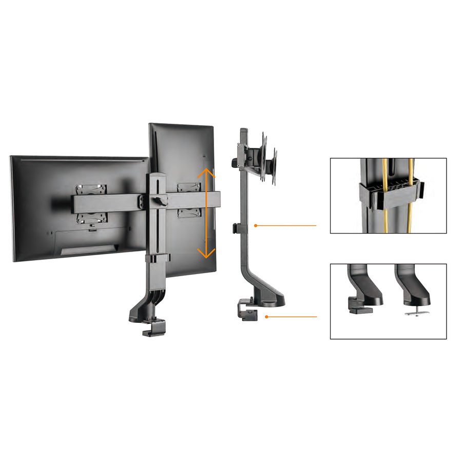 Maclean Brackets MC-854 Suporte de mesa de tela dupla com gerenciamento de cabos