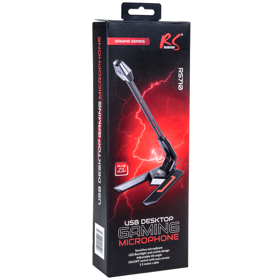 Microfone USB para gamers LED streaming 1,5m sensibilidade 21dB + 3dB NanoRS RS710