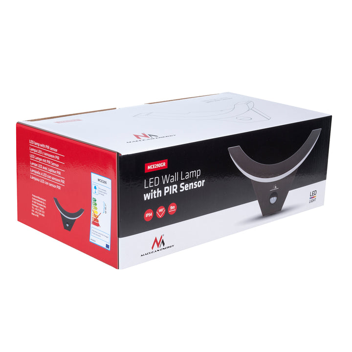 Lâmpada LED com sensor de movimento infravermelho MCE290 GR 800lm 10W IP54 Maclean Energy cinza