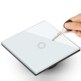 Interruptor de luz táctil, simple, vidrio, blanco con botón redondo, dimensiones 86x86 mm, con iluminación de botón Maclean Energy MCE702W,