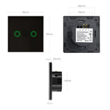 Interruptor de luz touch, duplo, vidro, preto com botão redondo dimensões 86x86 mm, com iluminação de botão Maclean Energy MCE704B