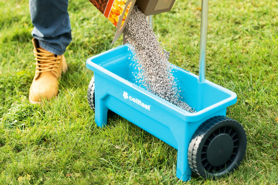 Espalhador manual de jardim, espalhador universal 12 litros espalhador de alumínio largura 45cm Cellfast
