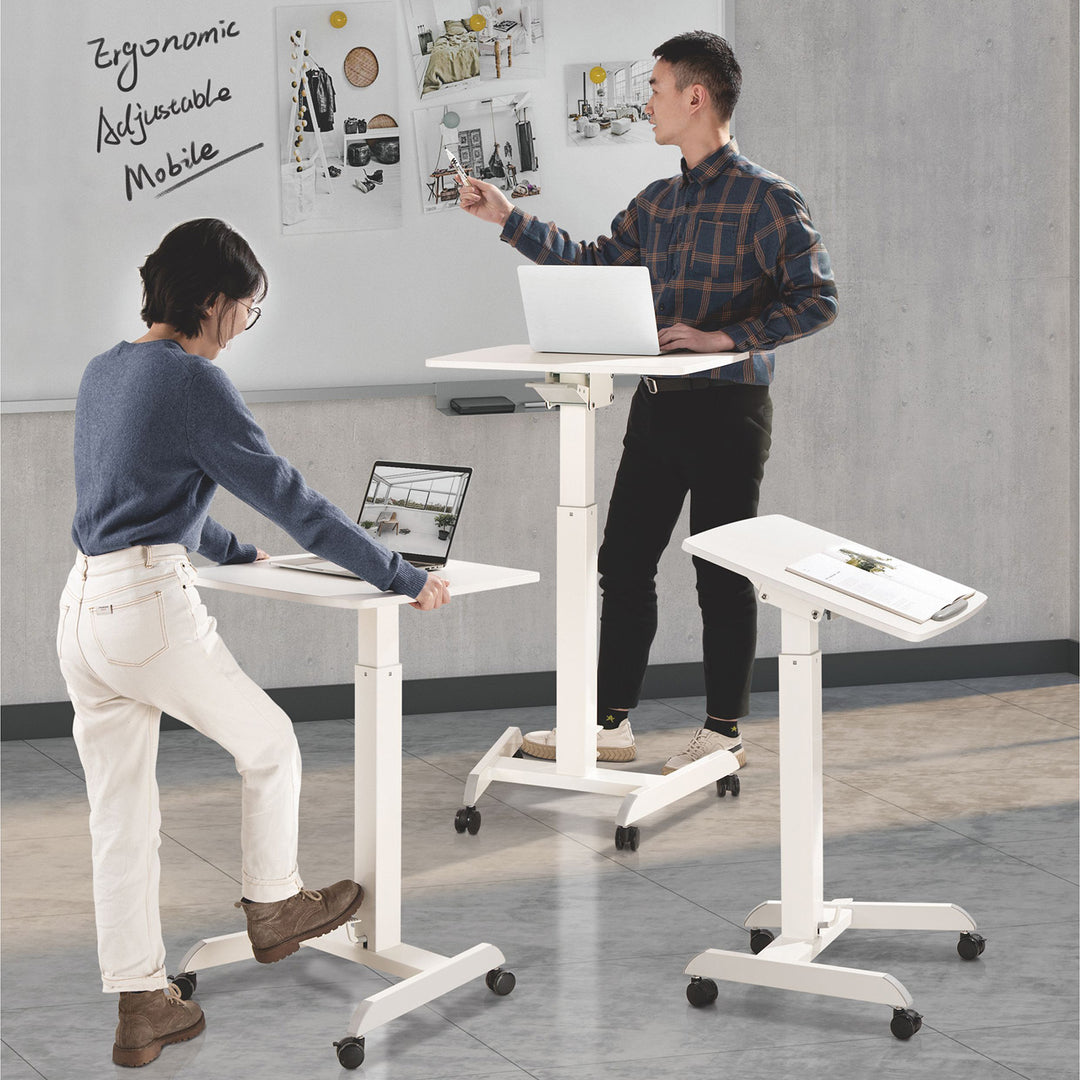 Mesa para ordenador portátil de altura regulable con ruedas Mesa de bipedestación Elevación a gas Regulable en altura hasta un máximo de 113 cm 30 grados Inclinable Cargable hasta 8 kg