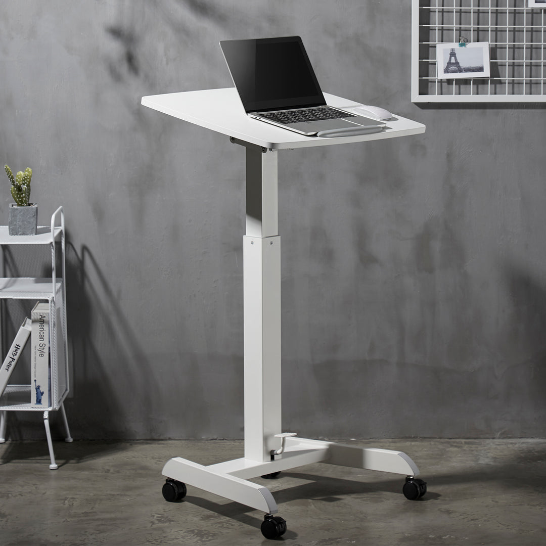 Mesa para ordenador portátil de altura regulable con ruedas Mesa de bipedestación Elevación a gas Regulable en altura hasta un máximo de 113 cm 30 grados Inclinable Cargable hasta 8 kg