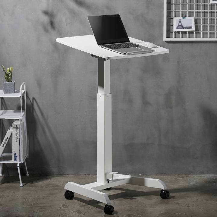 Mesa para ordenador portátil de altura regulable con ruedas Mesa de bipedestación Elevación a gas Regulable en altura hasta un máximo de 113 cm 30 grados Inclinable Cargable hasta 8 kg