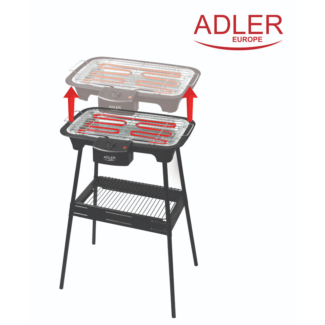 Churrasqueira, churrasqueira elétrica, com base, regulagem de temperatura, aquecedor removível, 2400W Adler AD 6602