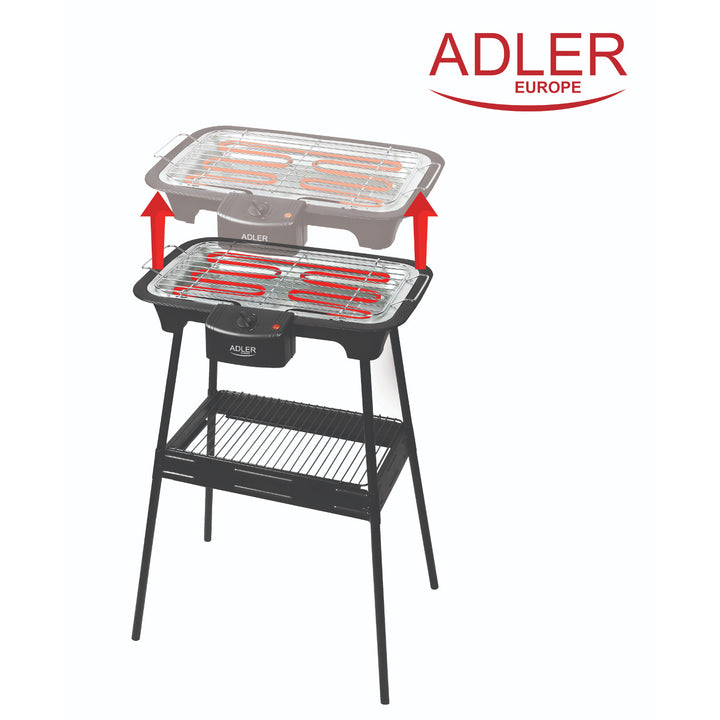 Churrasqueira, churrasqueira elétrica, com base, regulagem de temperatura, aquecedor removível, 2400W Adler AD 6602