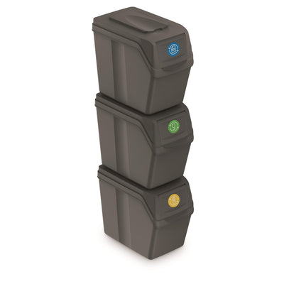 Contentores para reciclagem, conjunto de 3 contentores de 20l com tampas coloridas Sortibox 3x20L cinzento ISWB20S3