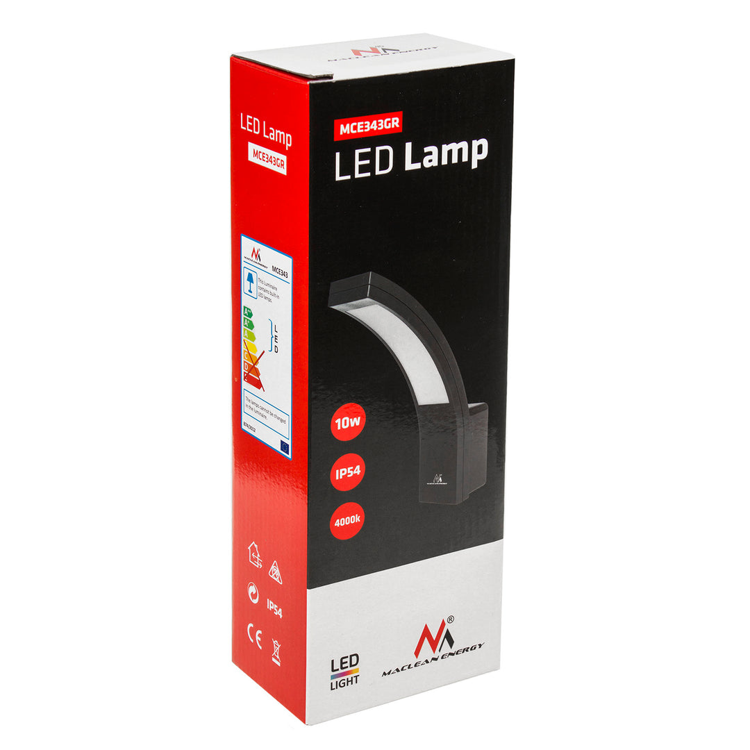 Candeeiro de fachada LED MCE343 GR 800lm 10W IP54 Maclean Energy cinza, branco natural (4000K)