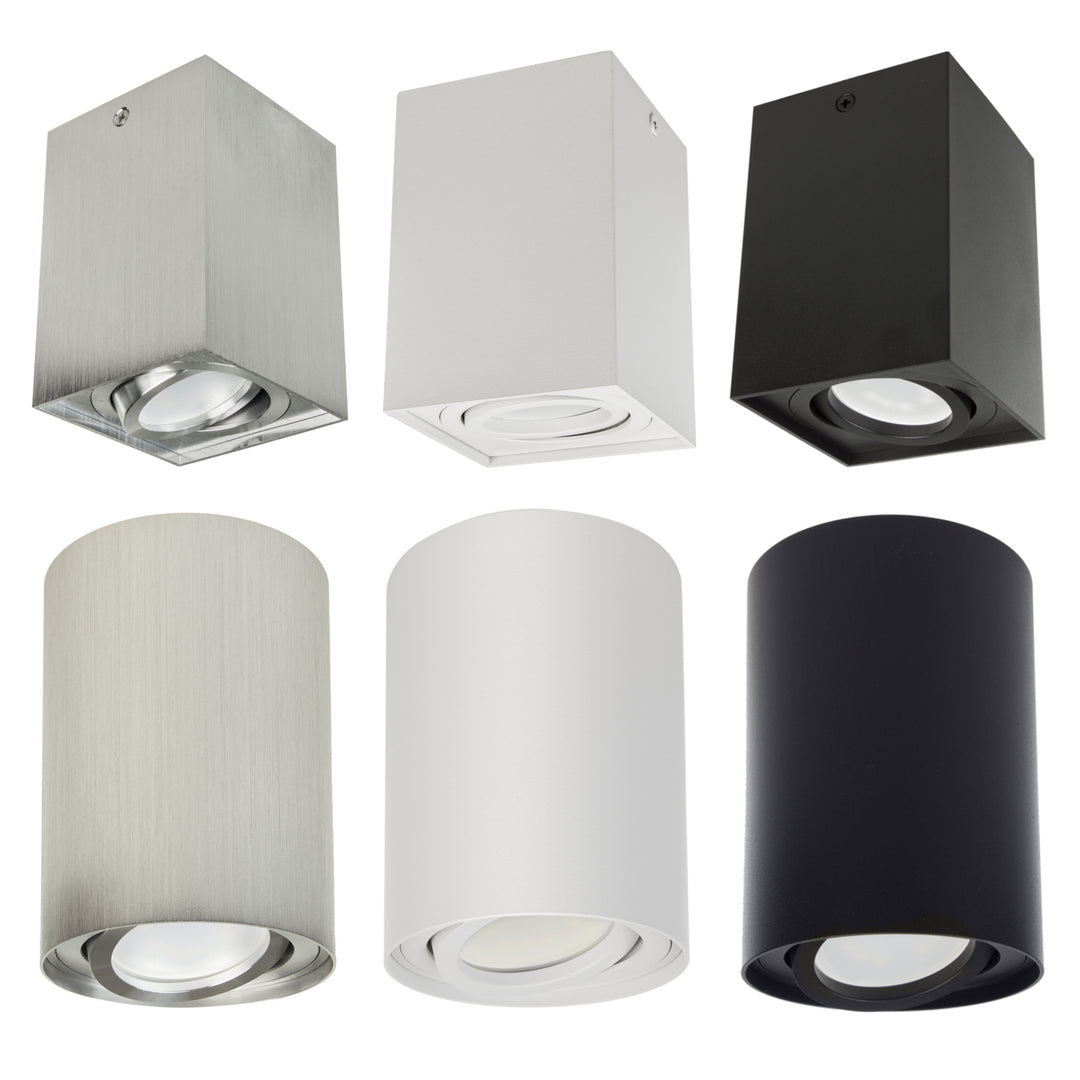 Spot de teto ajustável com casquilho GU10 para lâmpadas LED e halógenas até 40W para montagem saliente, branco, 80x115mm, alumínio MCE422 W