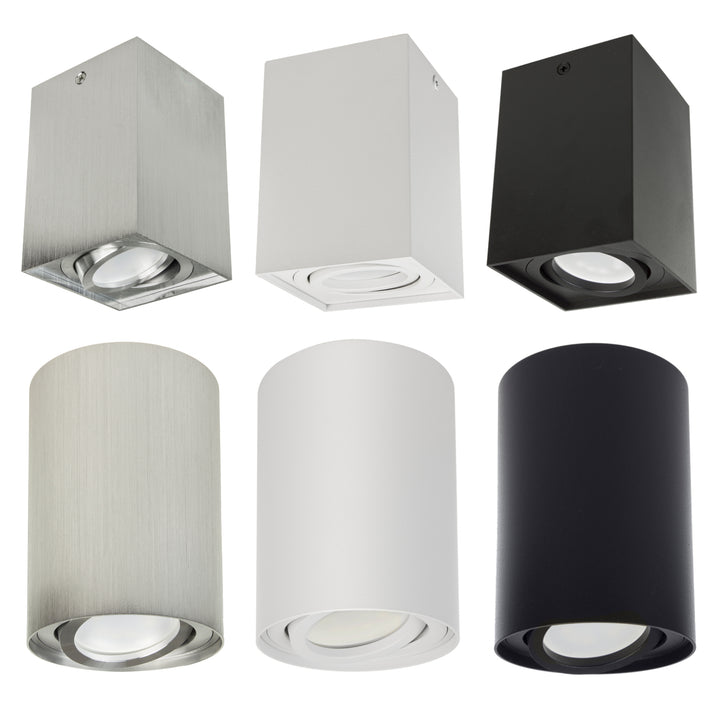 Spot de teto ajustável com casquilho GU10 para lâmpadas LED e halógenas até 40W para montagem saliente, branco, 80x115mm, alumínio MCE422 W