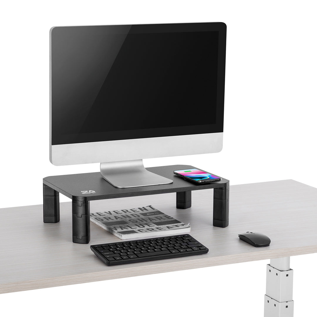 Suporte de tela ajustável em altura com monitor de carregamento sem fio Qi de 17 "~ 32" suporta carregamento por indução de até 20 kg
