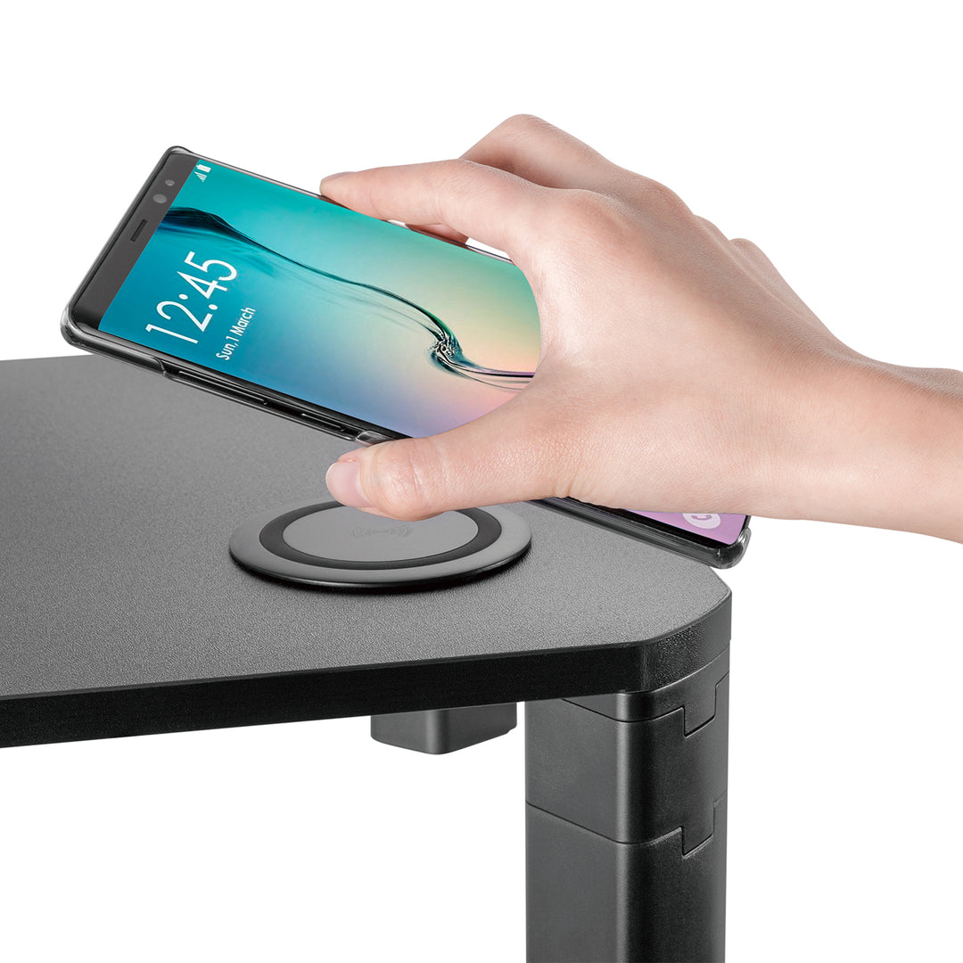 Suporte de tela ajustável em altura com monitor de carregamento sem fio Qi de 17 "~ 32" suporta carregamento por indução de até 20 kg