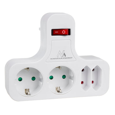 Toma de corriente Maclean, cuádruple con interruptor de encendido/apagado, pie de estabilización, tipo Schuko, 2x2,5A, 2x16A, MCE224