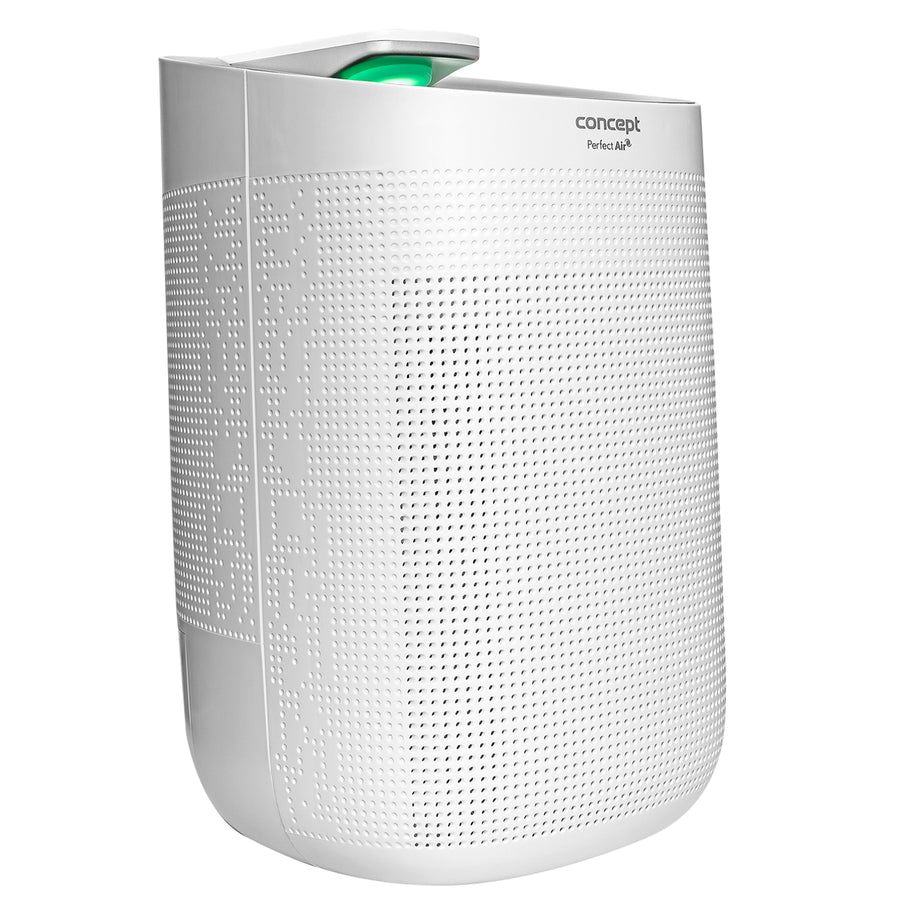 Concept Perfect Air OV1200 Deshumidificador y purificador de aire 2 en 1 750 ml / día para habitaciones de hasta 25m2, filtración de 3 etapas, purificador de aire de habitación con filtro de carbón Hepa 13 1L (blanco)