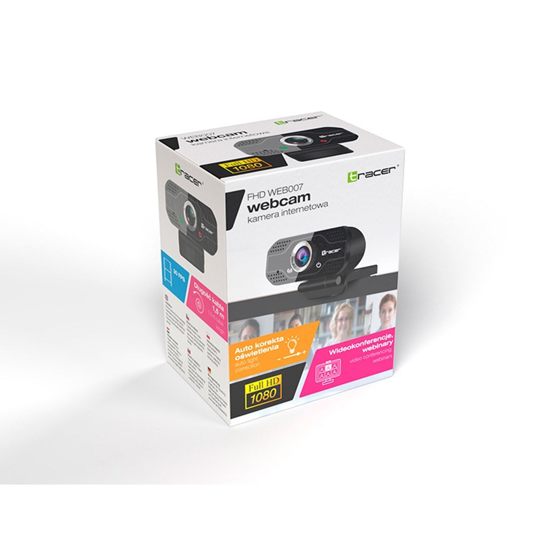Webcam FullHD 30fps com microfone, campo de visão de 120°, correção de luz, câmera de streaming USB Tracer WEB007