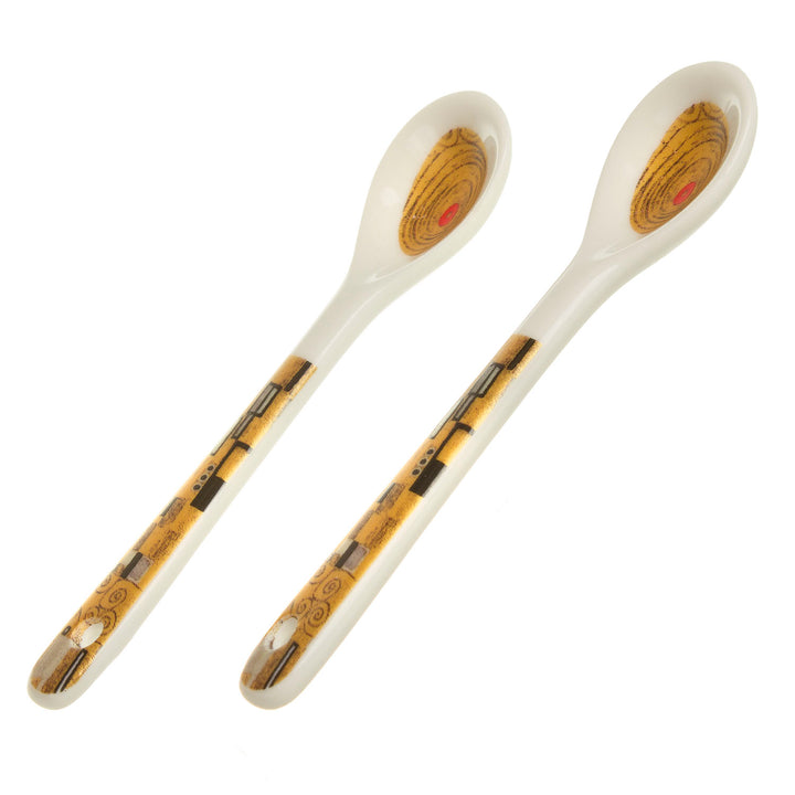 Conjunto de xícara de café em porcelana para duas pessoas, com pires e colher, design Klimt Kiss
