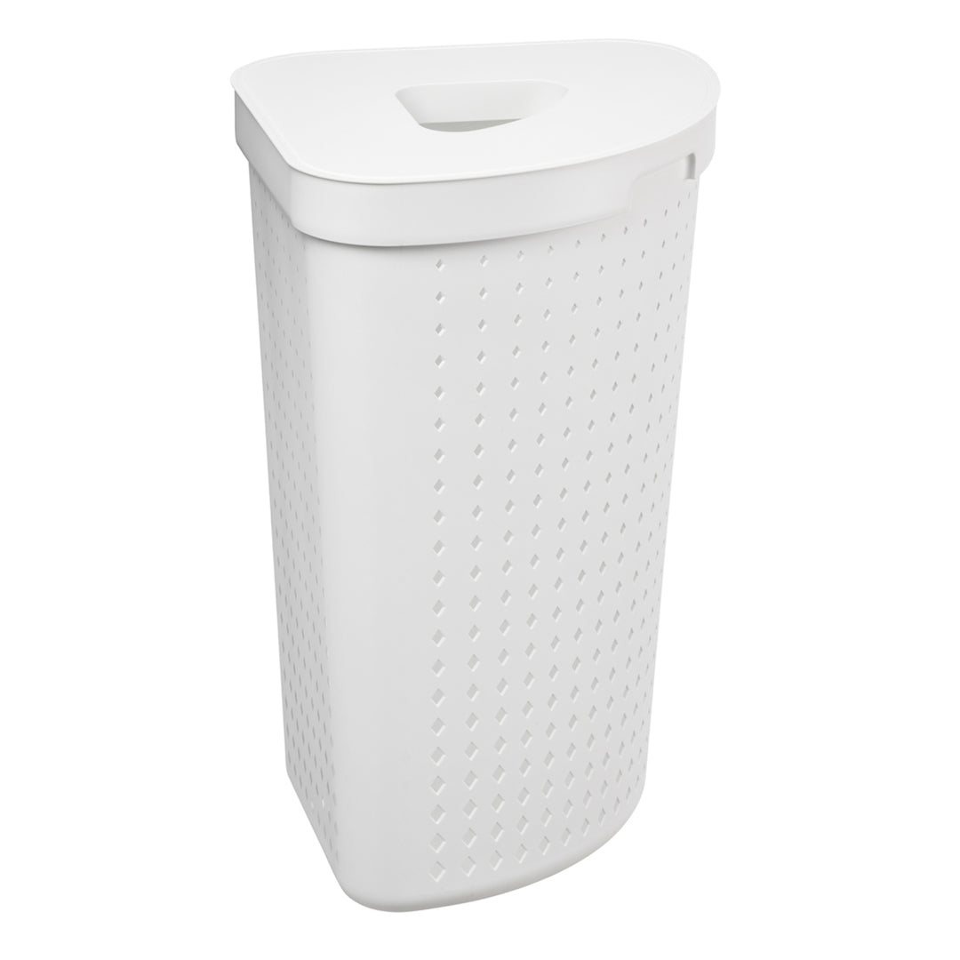 Cesto de ropa sucia con tapa, canasta de lavandería para esquina, canasta de almacenamiento de recolección de ropa, canasta de lavandería 62L (blanco)
