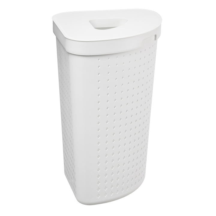 Cesto de ropa sucia con tapa, canasta de lavandería para esquina, canasta de almacenamiento de recolección de ropa, canasta de lavandería 62L (blanco)
