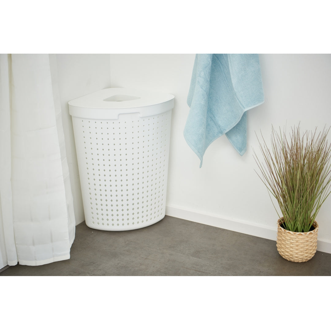 Cesto de ropa sucia con tapa, canasta de lavandería para esquina, canasta de almacenamiento de recolección de ropa, canasta de lavandería 62L (blanco)
