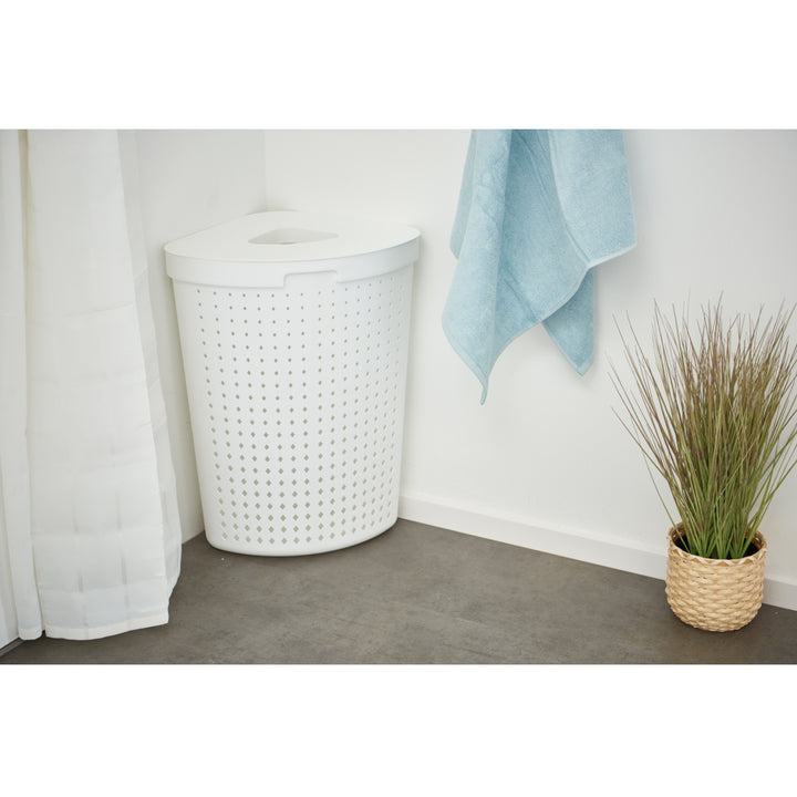 Cesto de ropa sucia con tapa, canasta de lavandería para esquina, canasta de almacenamiento de recolección de ropa, canasta de lavandería 62L (blanco)