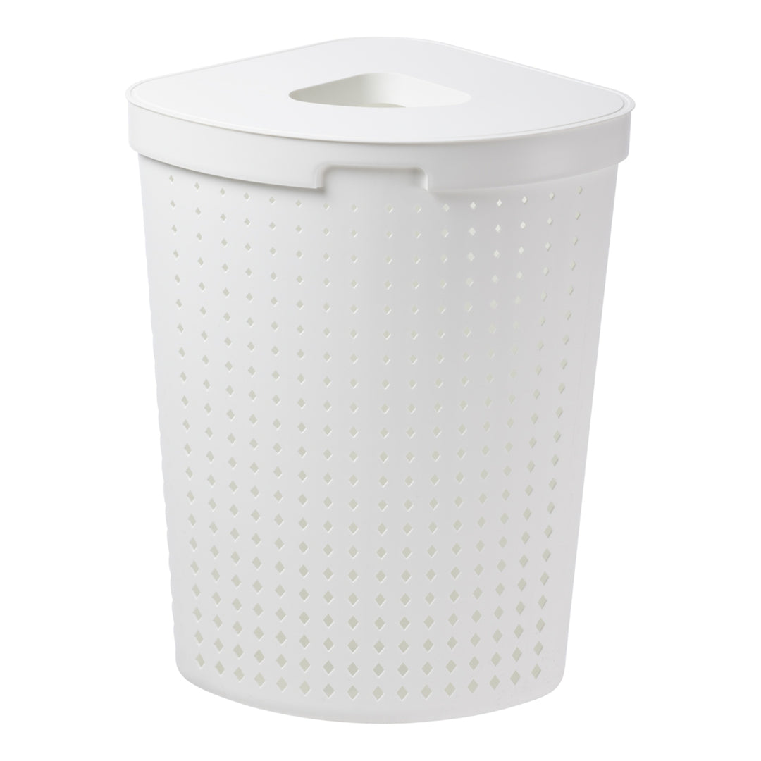 Cesto de ropa sucia con tapa, canasta de lavandería para esquina, canasta de almacenamiento de recolección de ropa, canasta de lavandería 62L (blanco)