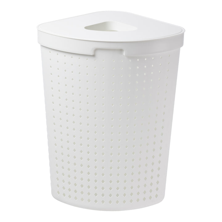 Cesto de ropa sucia con tapa, canasta de lavandería para esquina, canasta de almacenamiento de recolección de ropa, canasta de lavandería 62L (blanco)