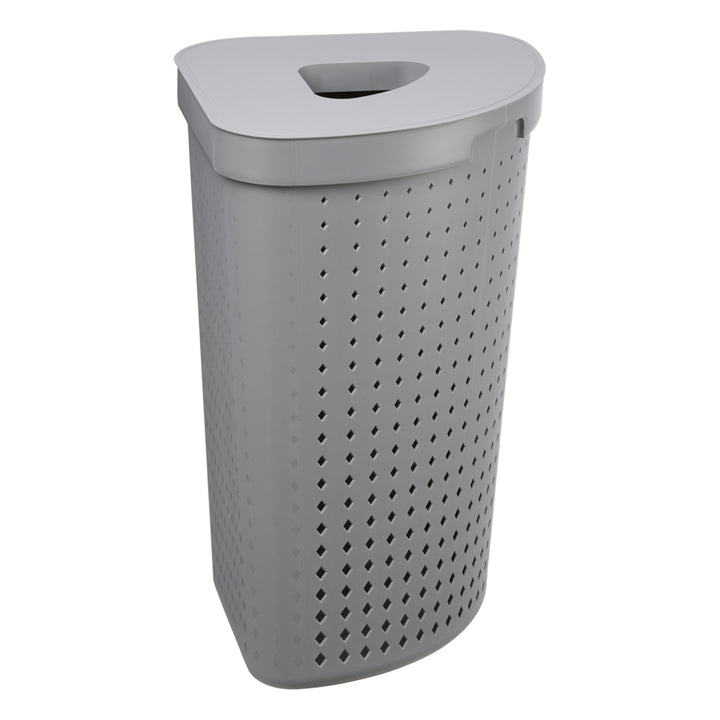 Canasta de lavandería con tapa, canasta de lavandería angular, canasta de almacenamiento de recolección de ropa, canasta de lavandería 62L (gris)