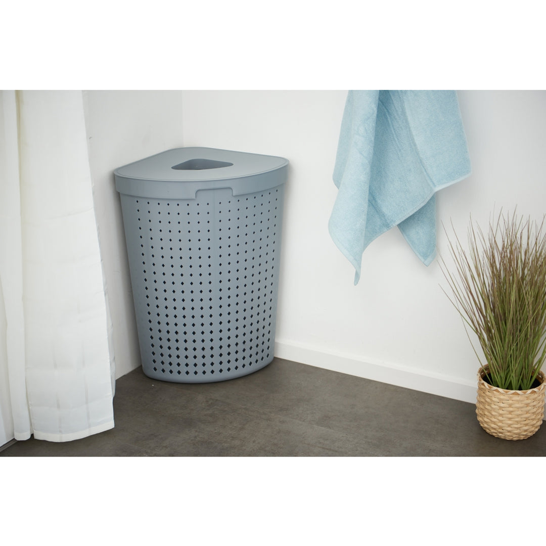 Canasta de lavandería con tapa, canasta de lavandería angular, canasta de almacenamiento de recolección de ropa, canasta de lavandería 62L (gris)