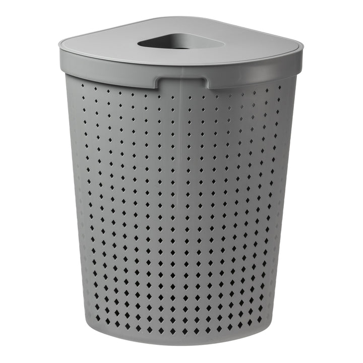 Canasta de lavandería con tapa, canasta de lavandería angular, canasta de almacenamiento de recolección de ropa, canasta de lavandería 62L (gris)