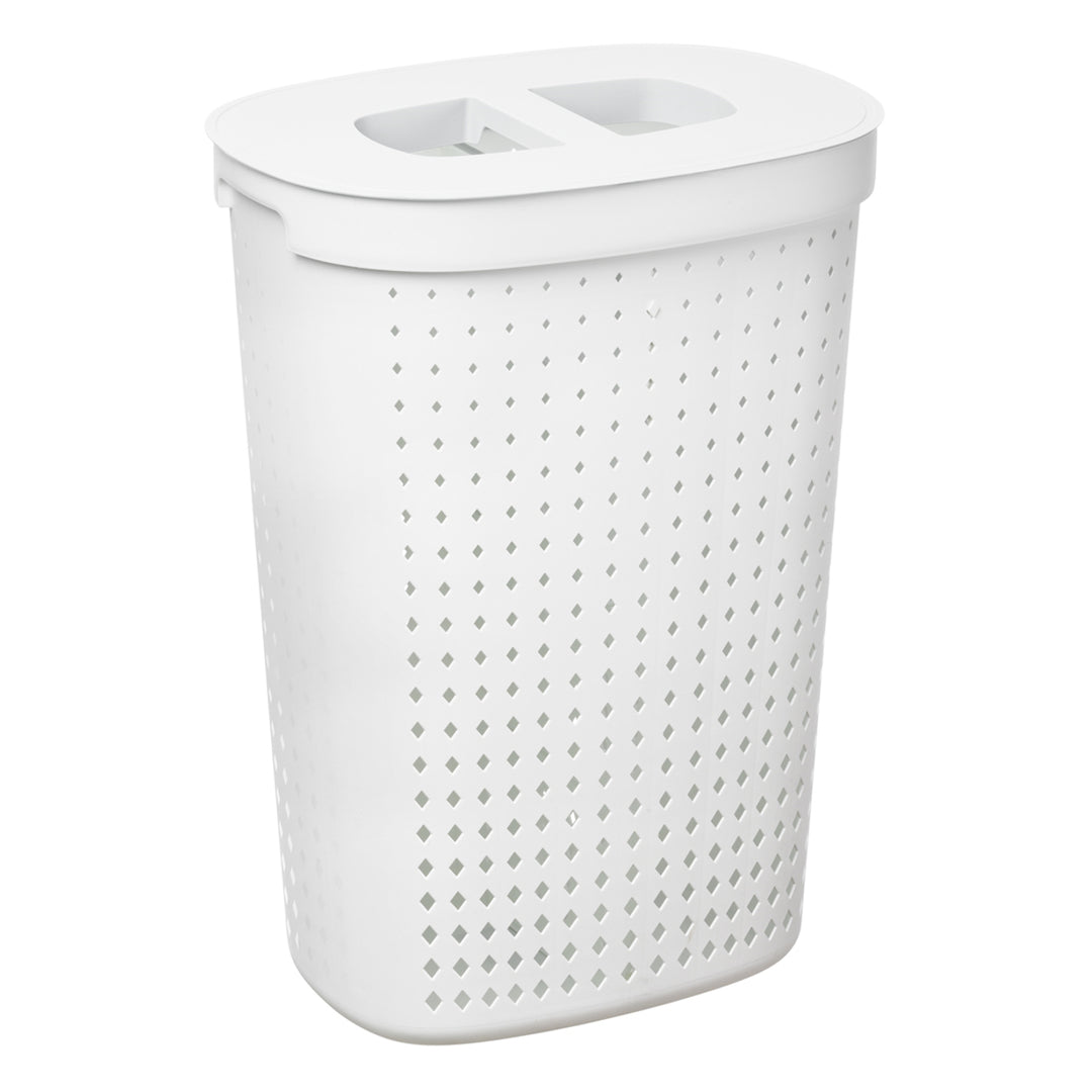 Cesto de roupa oval com tampa, cesto de armazenamento para roupa suja 61L (branco)