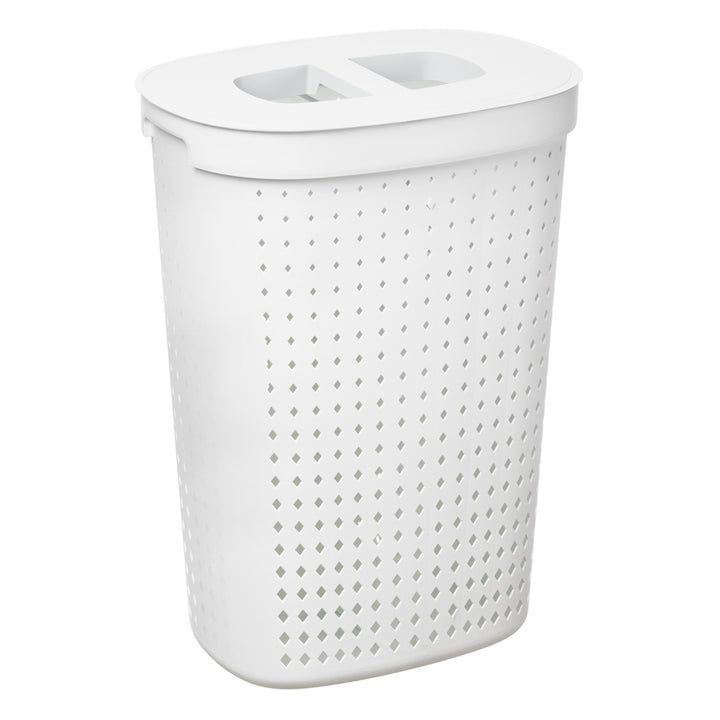 Cesto de roupa oval com tampa, cesto de armazenamento para roupa suja 61L (branco)