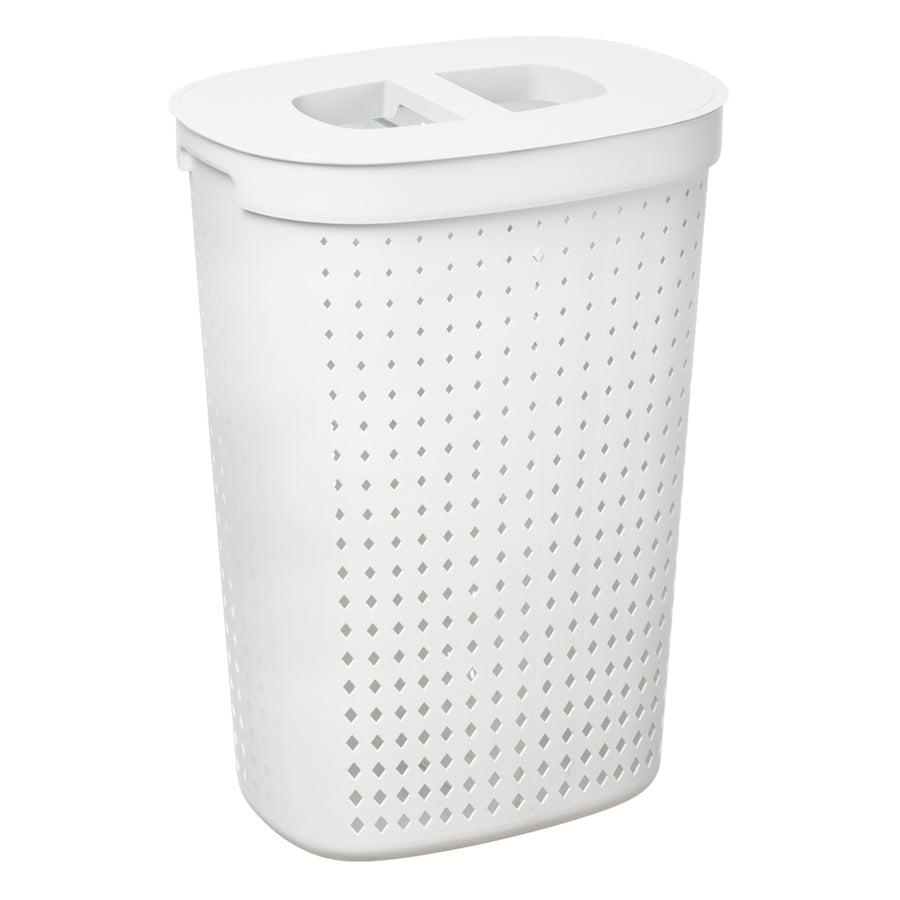 Cesto de roupa oval com tampa, cesto de armazenamento para roupa suja 61L (branco)